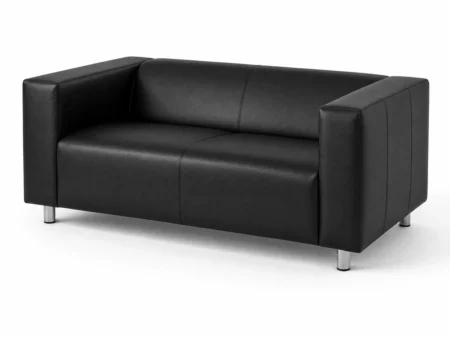 Black leather sofa with arms for event furniture rental in Miami